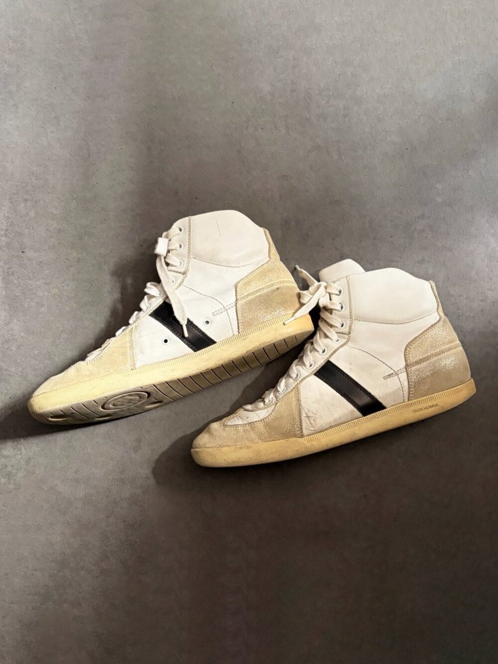 Vintage DIOR Homme Hedi Slimane B48 Leather Hi Top Sneaker Cream White Size 41 - Picture 4 of 11